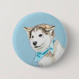 Bóton Redondo 5.08cm Pintura De Cachorro Siberiana - Arte De Cachorro O