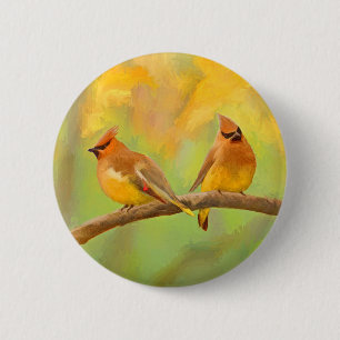 Bóton Redondo 5.08cm Pintura De Cedar Waxwing - Arte De Cachorro Origin