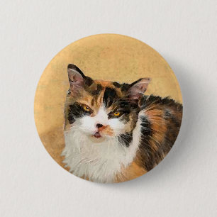 Bóton Redondo 5.08cm Pintura De Gato Calico - Arte De Gato Original Bon