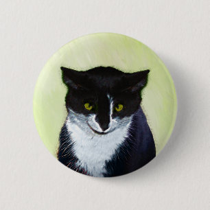 Bóton Redondo 5.08cm Pintura de Gato Tuxedo - Arte de Gato Original Cus