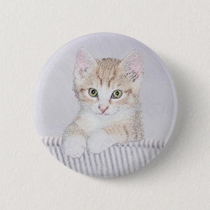 Bóton Redondo 5.08cm Pintura de Kitten Amarela - Arte Original para Gat