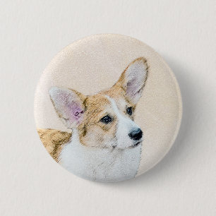 Bóton Redondo 5.08cm Pintura de Pembroke Welsh Corgi - Arte Original pa