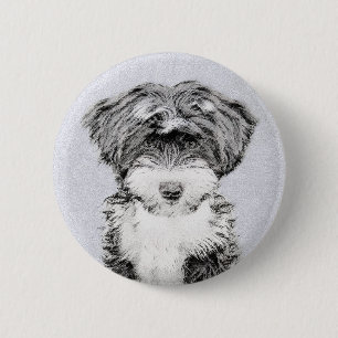 Bóton Redondo 5.08cm Pintura de Terrier Tibetano - Arte de cão original