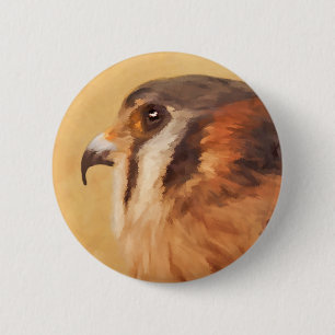 Bóton Redondo 5.08cm Pintura em Kestrel Americano - Arte de Pássaro Or