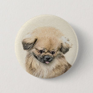 Bóton Redondo 5.08cm Pintura em Pekingese - Arte Cachorra Original