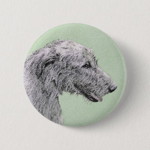 Bóton Redondo 5.08cm Pintura em Wolfhound Irlandês - Arte em Cachorro 
