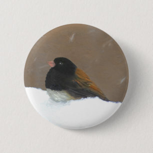 Bóton Redondo 5.08cm Pintura Junco De Olhos Escuros - Arte De Pássaro