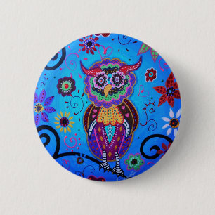Bóton Redondo 5.08cm Pintura mexicana da coruja de Talavera