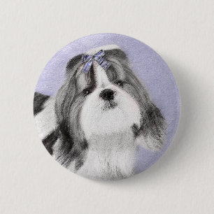 Bóton Redondo 5.08cm Pintura Shih Tzu - Arte Cachorosa Original
