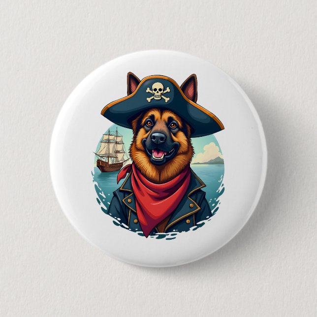 Bóton Redondo 5.08cm Pirata de Cachorro german shepherd (Frente)