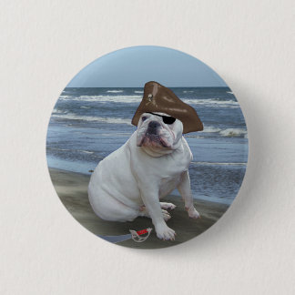 Bóton Redondo 5.08cm Pirata do buldogue na praia