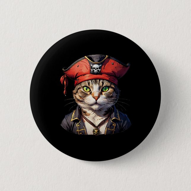 Bóton Redondo 5.08cm Pirata E Gato, O Buccaneeiro Felino (Frente)