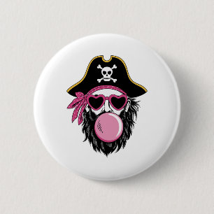 Bóton Redondo 5.08cm Pirata soprando bolha Preppy Pink Mascot Halloween