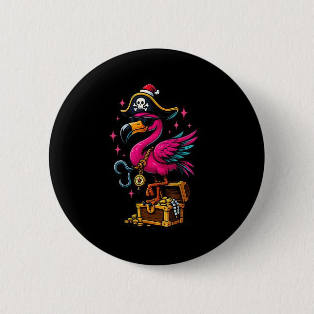 Bóton Redondo 5.08cm Pirate Flamingo Adventure Map Jolly Roger Hallowee (Frente)