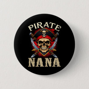 Bóton Redondo 5.08cm Pirate Nana Skull Jolly Roger Halloween Pirate Fam