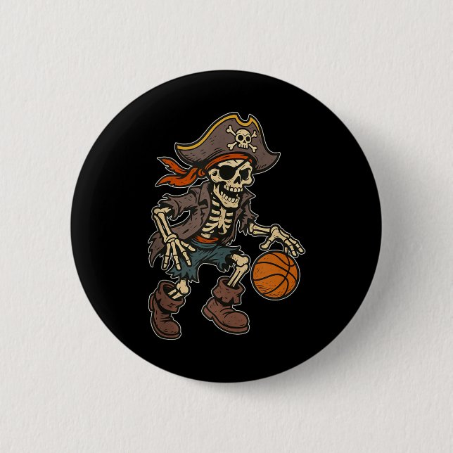 Bóton Redondo 5.08cm Pirate Skeleton Basketball Halloween Pirate Costum (Frente)