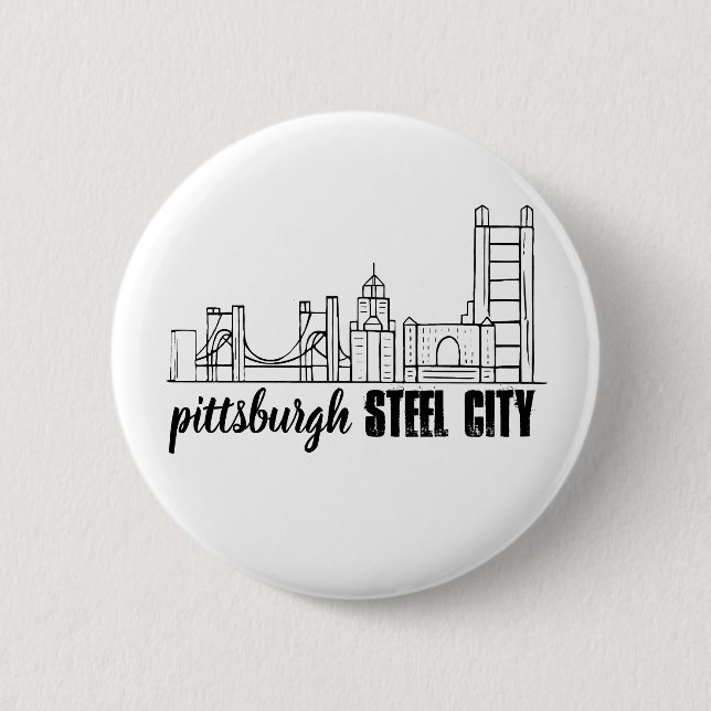 Bóton Redondo 5.08cm Pittsburgh Skyline (Frente)