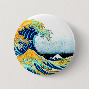 Bóton Redondo 5.08cm PixDezines Vintage, Excelente Wave, Hokusai 葛 飾 北