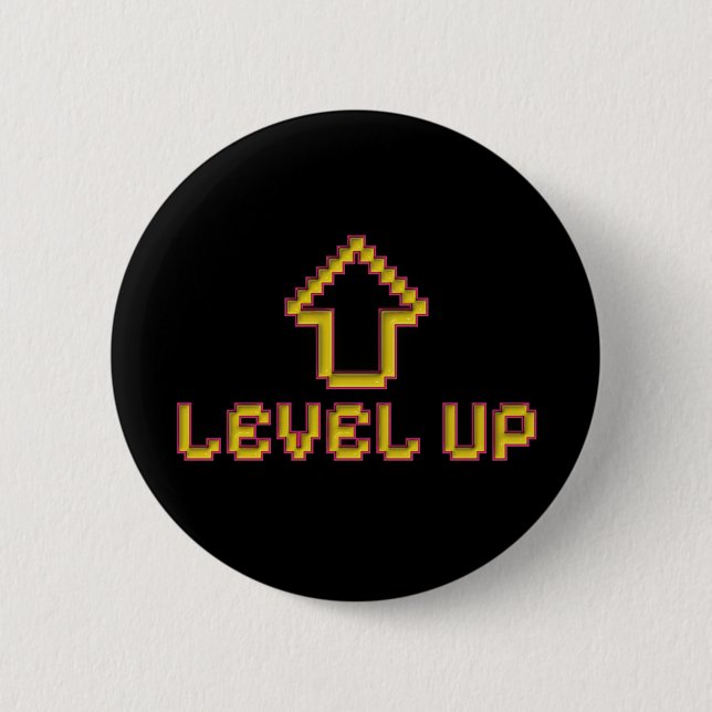Bóton Redondo 5.08cm Pixel Level Up Gamer Pin - Preto (Frente)