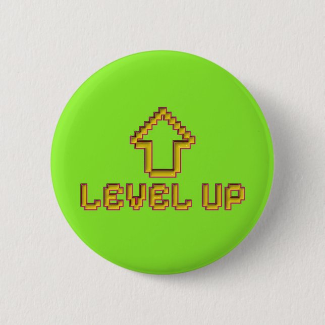 Bóton Redondo 5.08cm Pixel Level Up Gamer Pin - Verde Lima (Frente)