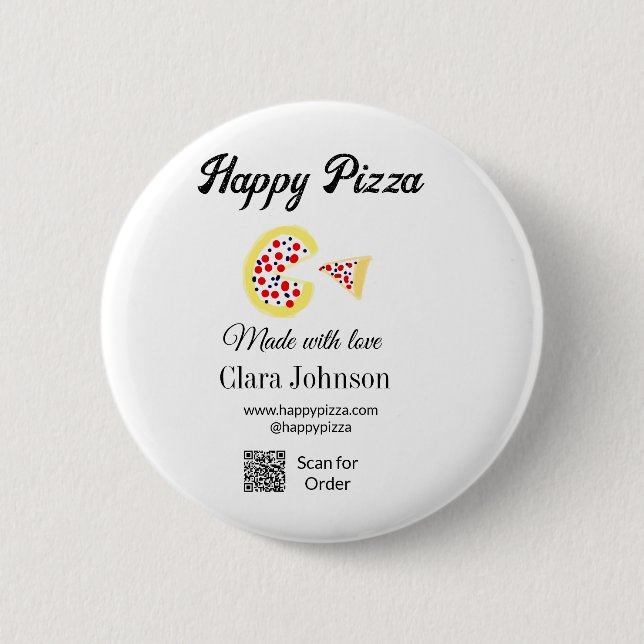 Bóton Redondo 5.08cm Pizza restaurant cafe pizzeria scan QR code order  (Frente)