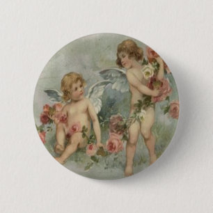 Bóton Redondo 5.08cm Placa de Namorados de Cherubs, Retro Vitoriano, Vi