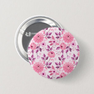 Bóton Redondo 5.08cm Planejador Floral Rosa com Flores Elegantes