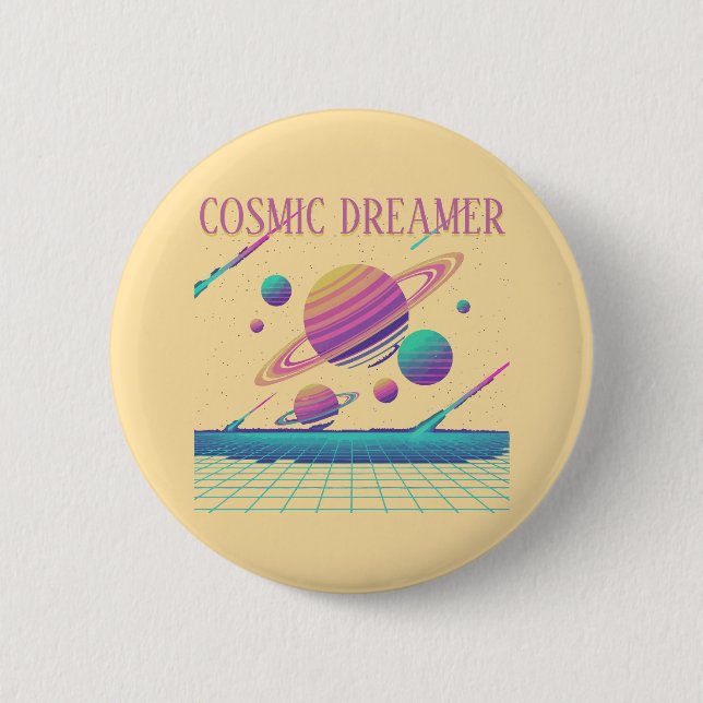 Bóton Redondo 5.08cm Planetas Retro Vaporwave Synthwave (Frente)