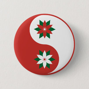 Bóton Redondo 5.08cm Poinsettia de Natal Yin Yang