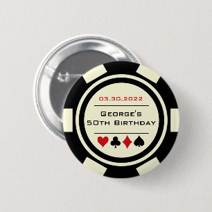 Bóton Redondo 5.08cm Poker Chip Casino Theme Red Black