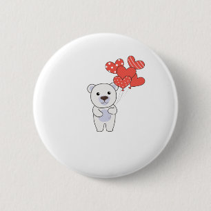 Bóton Redondo 5.08cm Polar Bear Cute Animais Com Balões De Coração Para