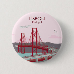 Bóton Redondo 5.08cm Ponte de Lisboa sobre o rio Tagus no estilo da saf