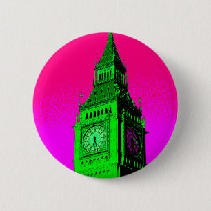 Bóton Redondo 5.08cm Pop Art Big Ben London Viagem cor-de-rosa verde