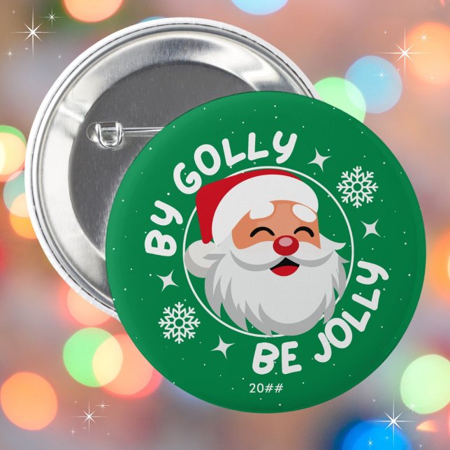 Bóton Redondo 5.08cm Por Golly Be Jolly Bonitinho Papais noeis De Natal (Available in multiple sizes and colors. Personalize with the year or leave blank. Merry Christmas!)