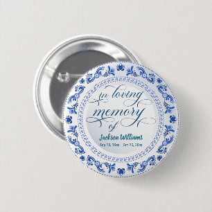 Bóton Redondo 5.08cm Porcelain Blue Floral Funeral Keepsael