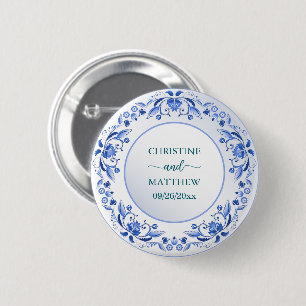 Bóton Redondo 5.08cm Porcelain Blue Floral Weding Favor