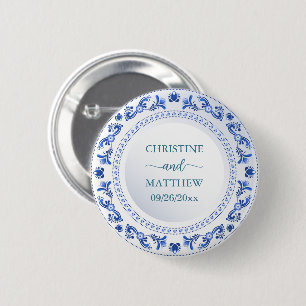 Bóton Redondo 5.08cm Porcelain Blue Floral Weding Favor