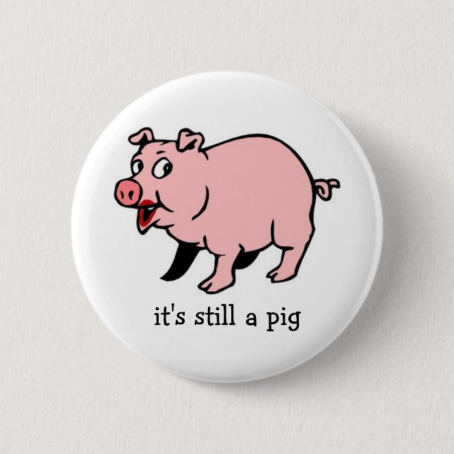 Bóton Redondo 5.08cm Porco com batom - botão (Frente)