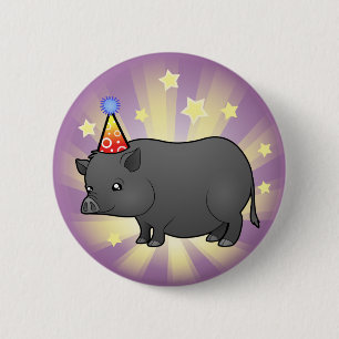 Bóton Redondo 5.08cm Porco da miniatura do aniversário