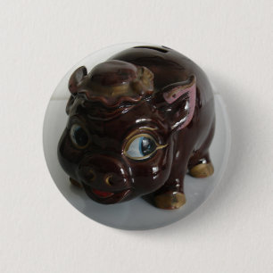 Bóton Redondo 5.08cm Porquinho Marrom Cofrinho