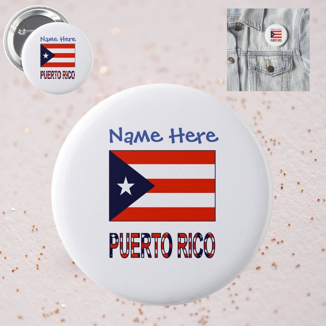 Bóton Redondo 5.08cm Porto Rico Porto Rico Bandeira Personalização Azul (Criador carregado)