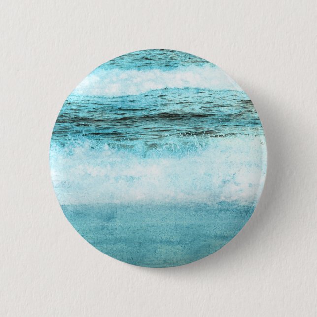 Bóton Redondo 5.08cm Praia de Ondas de Oceano Azul (Frente)