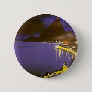 Bóton Redondo 5.08cm Praia Vintage à Noite no Rio De Janeiro, Brasil