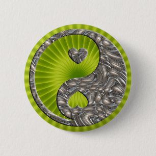 Bóton Redondo 5.08cm PRATA de Yin & de Yang/corações