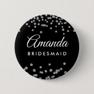 Bóton Redondo 5.08cm Prefeito de Bridesmaid Prateado com Brilho de Conf