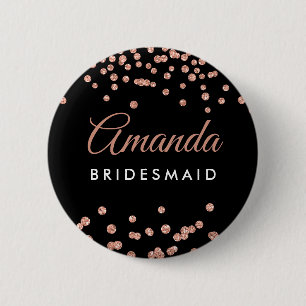 Bóton Redondo 5.08cm Prefeito de Bridesmaid Rosa com Brilho Dourado Con
