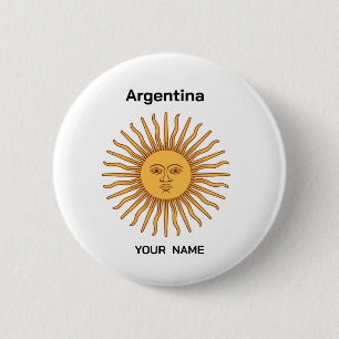 Bóton Redondo 5.08cm Prendedor Argentina Sol de Mayo Nome Personalizado