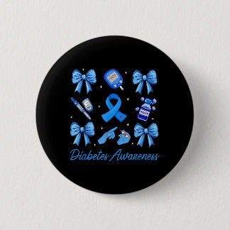 Bóton Redondo 5.08cm Preppy Blue Ribbon Coquette Bow Diabetes Awareness