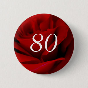 Bóton Redondo 5.08cm Presente de Botão de Rosa Vermelha para 80º Aniver