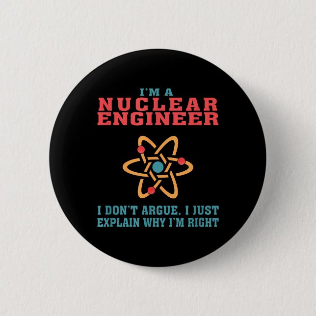 Bóton Redondo 5.08cm Presente de citação engraçada de Engenheiro Nuclea (Frente)